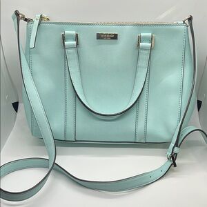 Kate Spade Blue Satchel with Structured Design and Silver Hardware